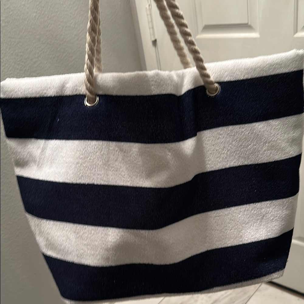 Nautical Striped Tote Bag - Navy and White